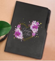 BK Gift Kişiye Özel Çiçek Tasarımlı Siyah Termo Deri Not Defteri 15x21cm-3