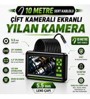 Çift Kameralı Ekranlı Yılan Kamera 5.5mm Lens 10 Metre Sert Kablo