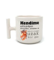Kendime Pozitif Bir Gün Diliyorum Baskılı Beyaz Kulplu T Kupa