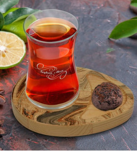 BK Gift Kişiye Özel Mermer Tasarımlı Doğal Ahşap Tabaklı Heybeli Çay Bardağı Sunum Seti Model 17