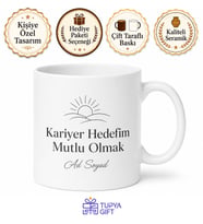 Kariyer Hedefim Mutlu Olmak Yazılı Huzur Arayan Kupa Bardak Hediye