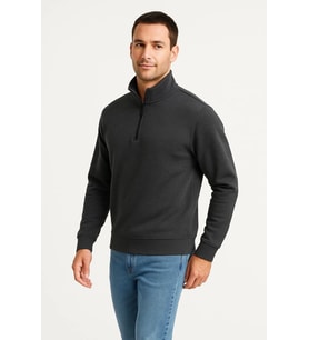 Erkek Dik Yaka Yarım Fermuarlı 3 İplik Pamuklu Sweatshirt - Antrasit