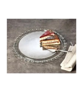 Cam Yuvarlak Servis Tabağı 26 cm Şeffaf Desenli Tekli Petite Patisserie