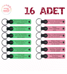 F Yeşili & Pembe, Nişan Törenine Katılanlara Özel Hediye, 16’lı Set, İsim Yazılı Anlamlı Hediyelik