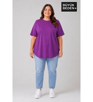 Süperlife Büyük Beden Kadın Bisiklet Yaka Basic Oval Etek Detalylı 3xl-6xl Uzun Tunik SPR26BTSK502