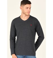 T8587 DEWBERRY V YAKA ERKEK UZUN KOL T-SHIRT-KOYU ANTRASİT