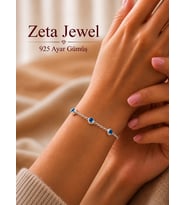 Zeta Jewel 925 Ayar Gümüş Cam Göz Bileklik Nazar Boncuklu Zarif Kadın Bileklik Hediye Kutulu