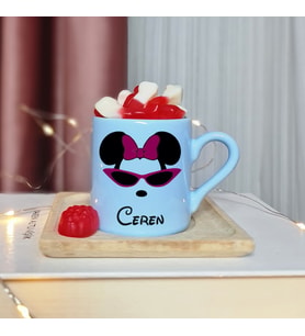 Minnie Mouse Tasarımlı Kişiye Özel Mavi Türk Kahvesi Fincanı