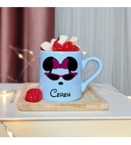 Minnie Mouse Tasarımlı Kişiye Özel Mavi Türk Kahvesi Fincanı