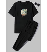 Unisex Neighbor's Ukiyo e Baskılı 2'li Eşofman Takımı (Siyah)
