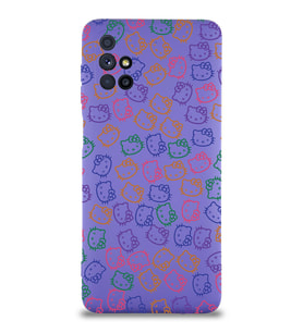 Samsung Galaxy M51 Uyumlu Lansman Kılıf Hello Kitty Tasarımlı İçi Kadife Kapak-Mor (Şeffaf)
