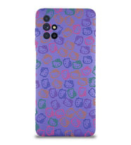 Samsung Galaxy M51 Uyumlu Lansman Kılıf Hello Kitty Tasarımlı İçi Kadife Kapak-Mor (Şeffaf)