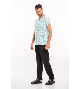 Sevimli Tavşan Temalı Unisex Likralı Hemşire Forması Takımı Scrubs (Turkuaz)