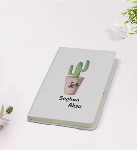 BK Gift Kişiye Özel İsimli Kaktüs Tasarımlı 9x14cm Beyaz Defter - Model 5