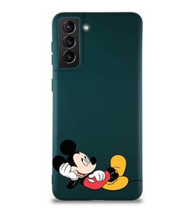 Samsung Galaxy S21 Plus Soft Premier Kapak Mickey Mouse-F Tasarımlı Silikon Kılıf - Yeşil (Şeffaf)