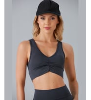 Aurafit Kadın Önü Büzgülü Arkası Çapraz Kaplı Croptop/Büstiyer (Antrasit)