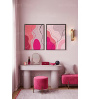 Modern Pembe Estetik Soyut Dalgalar 2’li Ahşap Çerçeveli Tablo Seti