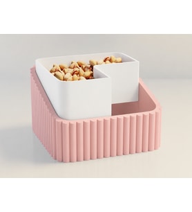 3D Baskı Fıstık Kasesi - Çift Hazneli Kabuk Ayırıcı Sunum Kasesi - Pembe Beyaz