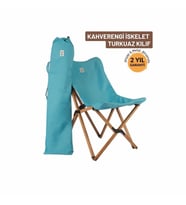 Bag The Joy Ahşap Katlanır Kamp & Bahçe Sandalyesi – Kahverengi Iskelet - Turkuaz Kılıf
