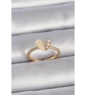 pilelistore Pirinç Gümüş Renk Ayarlanabilir Zirkon Taşlı Beyaz Mineli Kalp Model Kadın Yüzük - TJ-BY