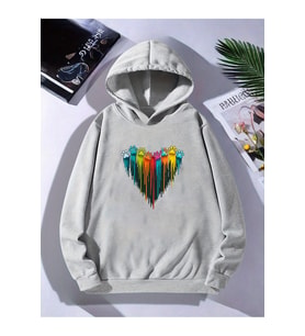 Unisex Sevimli Pati Kalp Baskılı Oversize Genel (Gri)