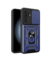 Samsung Galaxy A36 Kılıf Yüzüklü Standlı Sürgülü Kamera Korumalı Tank Sert Silikon Kapak (Mavi)