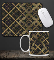 Kareli Kupa & Siyah-Gold Renk Kareli Mouse Pad 23x19cm Fare Altlığı Kaydırmaz Taban De583 Ofis Hediyesi