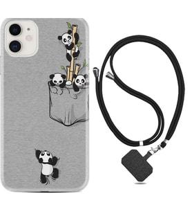Apple iPhone 11 12 13 Mini Kılıf Boyun Askılı Silikon Pandalar 1798