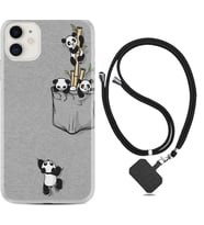 Apple iPhone 11 12 13 Mini Kılıf Boyun Askılı Silikon Pandalar 1798