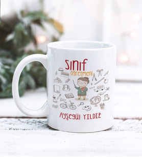 Sınıf Öğretmeni Tasarımlı Kişiye Özel Kupa Bardak (Beyaz)