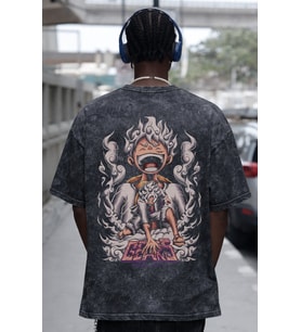 Tasarım One Piece Monkey D. Luffy Gear 5 Sırt Baskılı Unisex Oversize Eskitme Yıkamalı Tişört