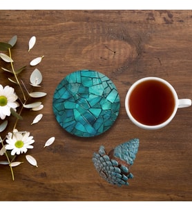 Valerine Life Turkuaz Doğal Taşlar Yıkanır Kaymaz Ofis Çay ve Fincan Bardak Altlığı 10x10cm 6 Adet