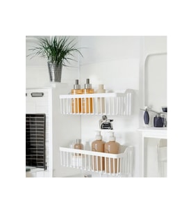 2’li Yapışkanlı Banyo & Mutfak Organizeri Set – Delme Yok, beyaz Plastik Se