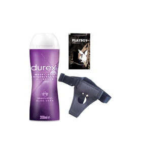 Durex Aloe Vera 2'si 1 Arada Masaj & Kayganlaştırıcılı Jel + Siyah Deri Strap-On Kemeri + Hediye