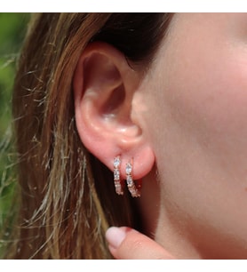 Zirkon Taşlı Rose Gold Kaplama Gümüş Halka Küpe