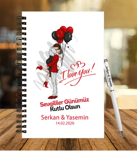 Sevgililer Gününe Özel  Ahşap Defter Kalem Hediye Seti 18