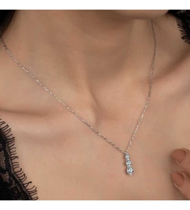 Ucarticaret S-warovski Taşlı Gümüş Üçtaş Tektaş Bayan Kolye