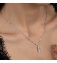 Ucarticaret S-warovski Taşlı Gümüş Üçtaş Tektaş Bayan Kolye