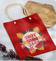 BK Gift Yaz Temalı Kırmızı Halat Saplı Kumaş Plaj Çantası -16, Baskılı Omuz Çantası, Alışveriş Çantası, Arkadaşa Hediye, Sevgiliye Hediye