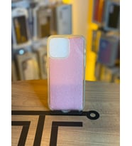 iPhone 14 Pro Max Uyumlu Parıltılı Desenli Renkli Şeffaf Silikon Kılıf (Pembe)