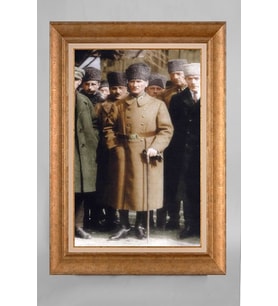 EV İŞYERİ OFİS İÇİN ALTIN ÇERÇEVELİ PASPARTULU ATATÜRK TABLO S144