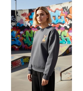 Kadın Bisiklet Yaka Düşük Kol Nakışlı Regular Kalıp Örme Sweatshirt Fonksiyonel Dayanıklı Şık