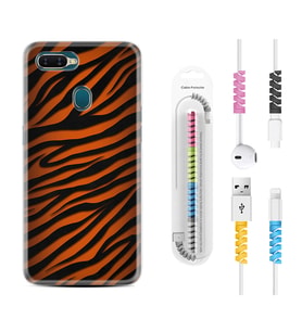 Oppo A5S A15 A16 A54 A55 A73 A74 Kılıf Kablo Koruma Spiral Silikon Leopar Yeni 1676