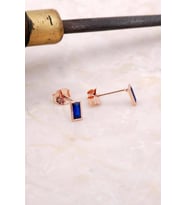Rose Gümüş Safir Taşlı Baget Küpe 5015 (Lacivert)