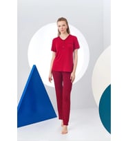 Pjs 24157 Kadın Çizgili Patlı Kısa Kol Pijama Takım