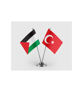 Filistin Bayrağı ve Türk Bayrağı İkili Saten Masa Bayrağı Takımı