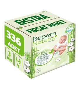 Bebem Bebek Bezi Natural Beden:3 (4-9Kg) Midi 336 Adet Ekstra Fırsat Pk
