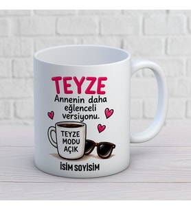 Kişiye Özel Teyze Tasarımlı Eğlenceli Versiyon Yazılı İsimli Seramik Kupa Bardak