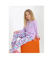 Kız Çocuk Love Me Baklı Uzun Kollu %100 Pamuklu Düğme Detaylı Pijama Takımı  10/15 Yaş (Lila)