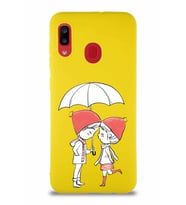 Samsung Galaxy A30 Soft Premier Kapak Aşk Tasarımlı Silikon Kılıf - Sarı (Şeffaf)